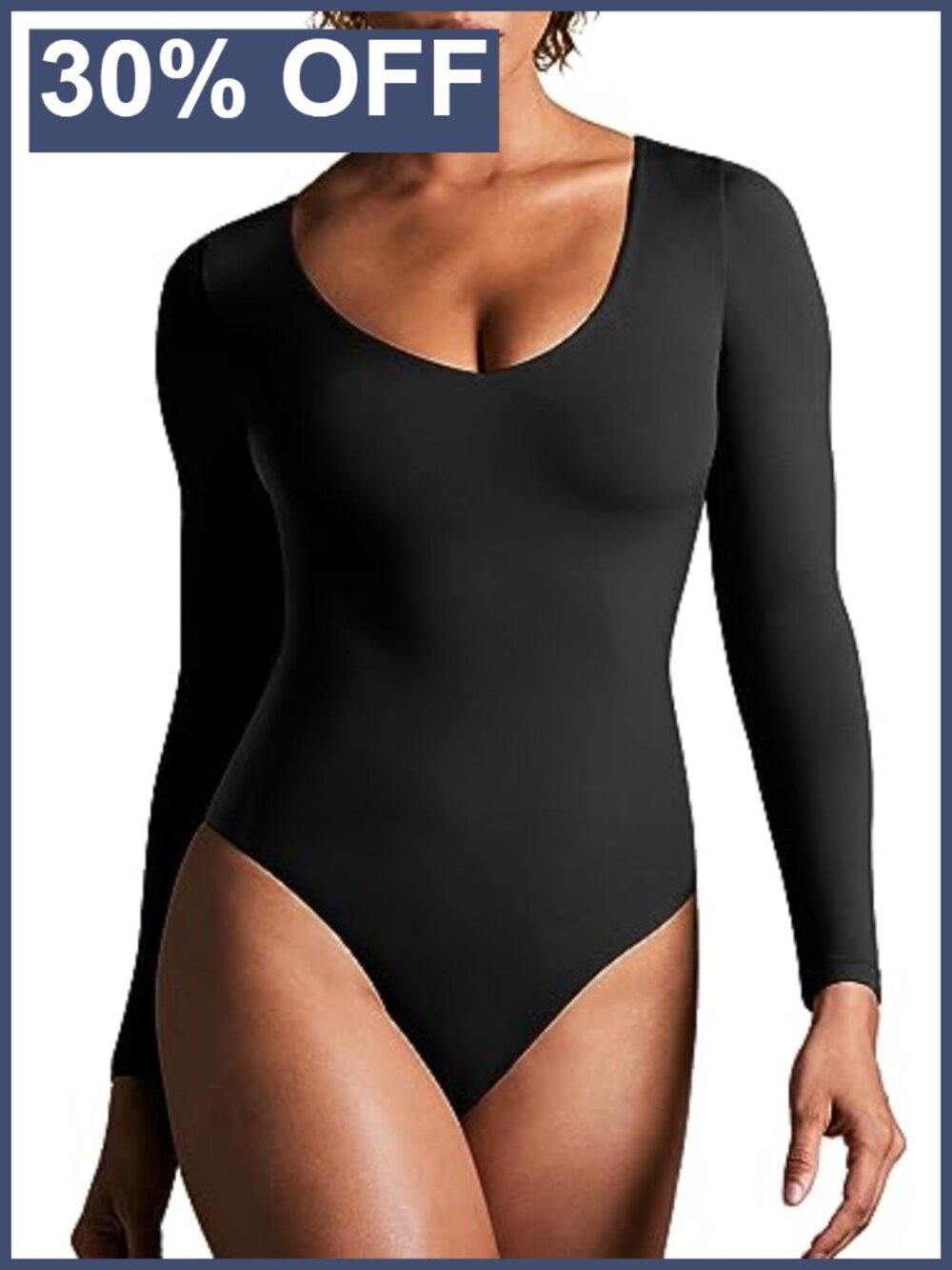 IUGA Long Sleeve Shapewear Bodysuit Tummy Control V Neck Thong